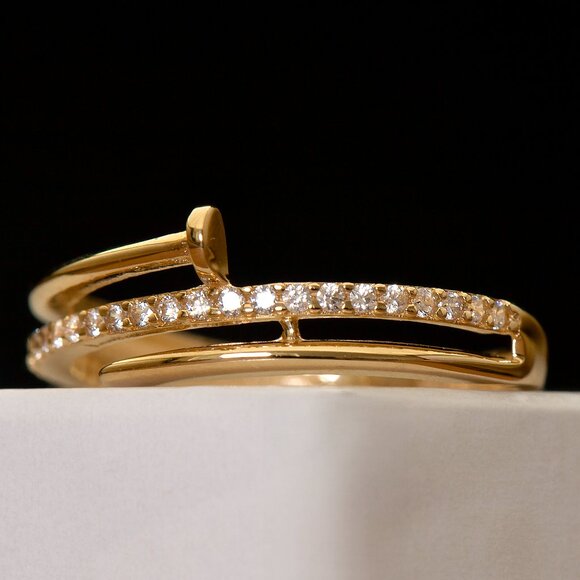 10K Yellow Gold Nail Ring, Dainty CZ Pave Ring, Size 7 - Picture 2 of 13